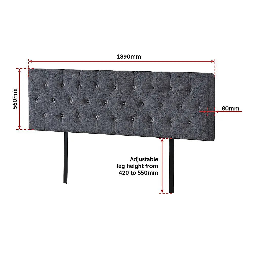 Linen Fabric King Bed Deluxe Headboard Bedhead - Grey - Furniture > Bedroom