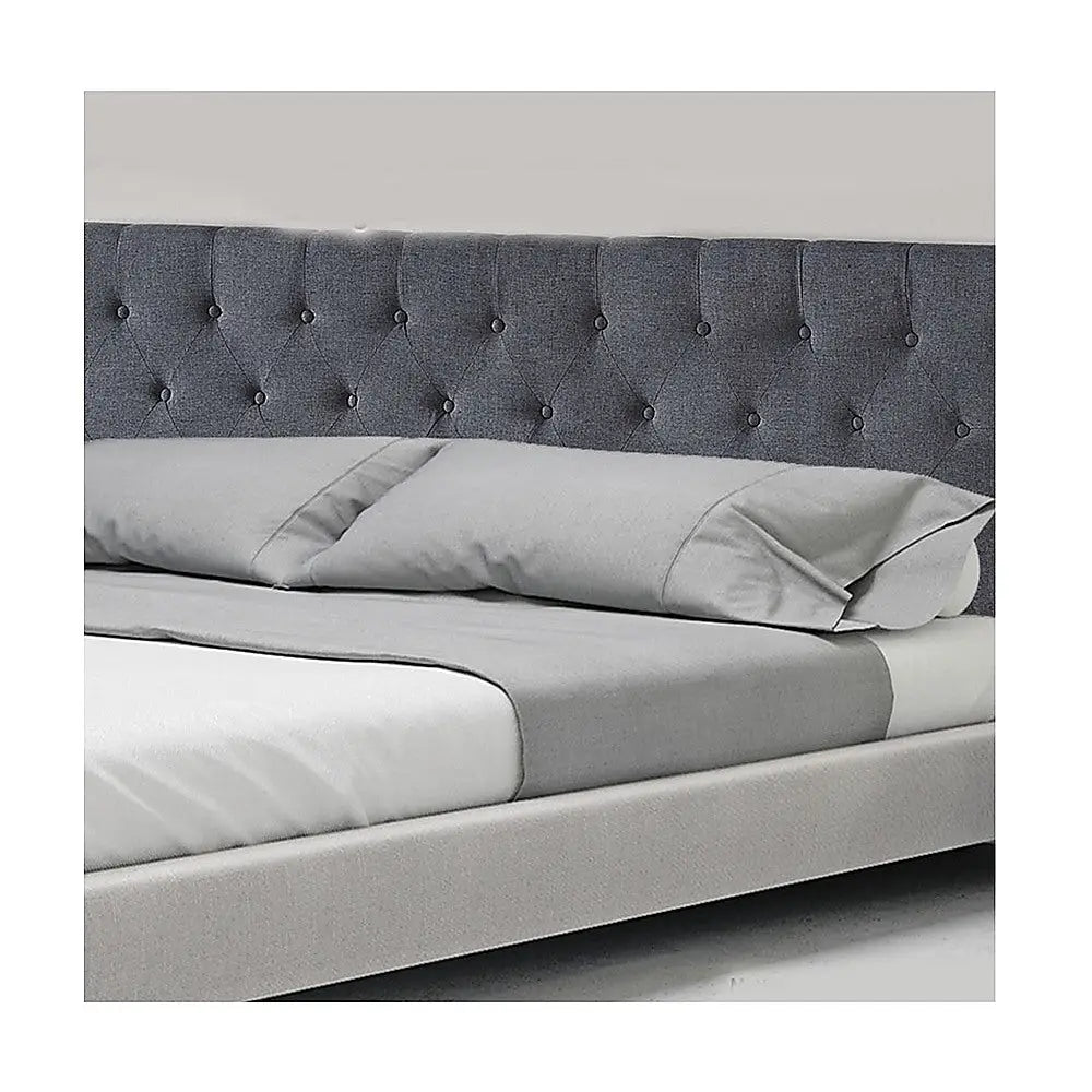 Linen Fabric King Bed Deluxe Headboard Bedhead - Grey - Furniture > Bedroom