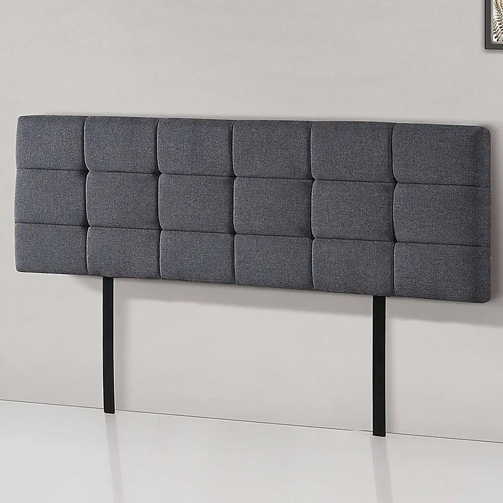 Linen Fabric King Bed Deluxe Headboard Bedhead - Grey - Furniture > Bedroom