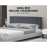 Linen Fabric King Bed Deluxe Headboard Bedhead - Grey - Furniture > Bedroom