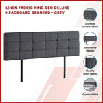 Linen Fabric King Bed Deluxe Headboard Bedhead - Grey - Furniture > Bedroom