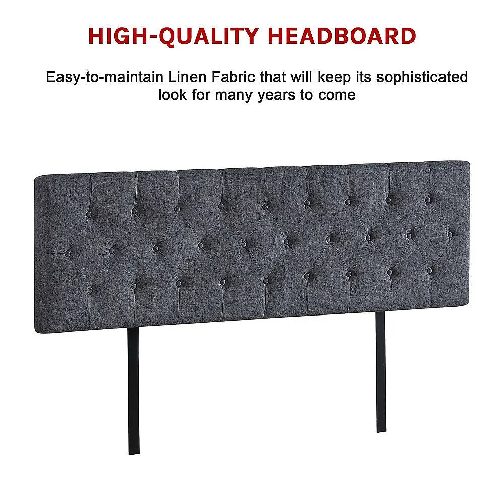Linen Fabric King Bed Deluxe Headboard Bedhead - Grey - Furniture > Bedroom