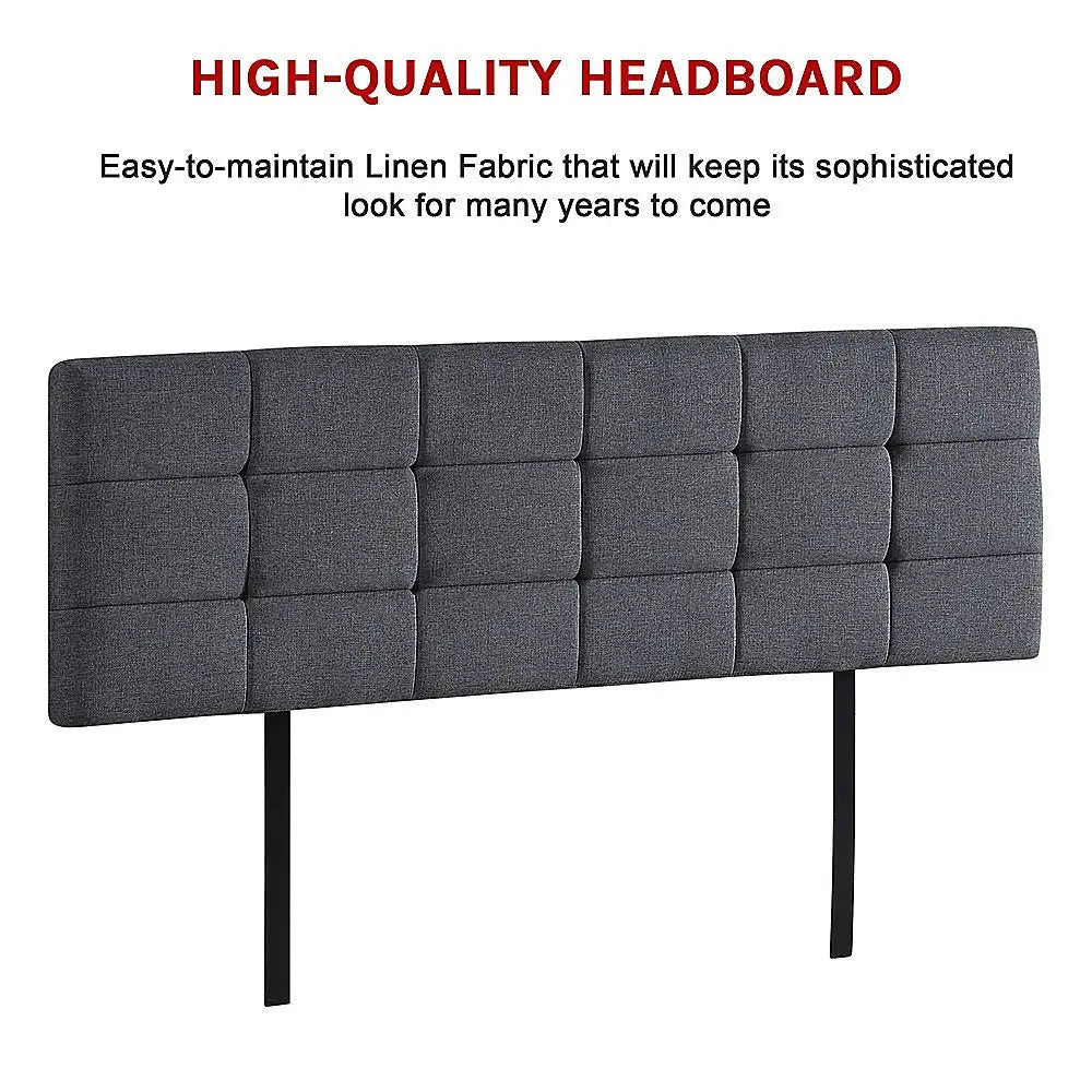 Linen Fabric King Bed Deluxe Headboard Bedhead - Grey - Furniture > Bedroom