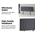 Linen Fabric King Bed Deluxe Headboard Bedhead - Grey - Furniture > Bedroom