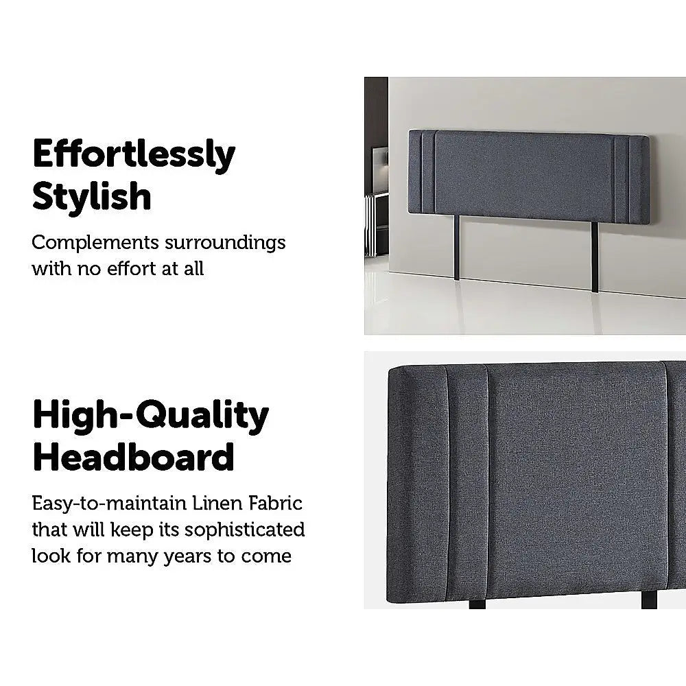 Linen Fabric King Bed Deluxe Headboard Bedhead - Grey - Furniture > Bedroom