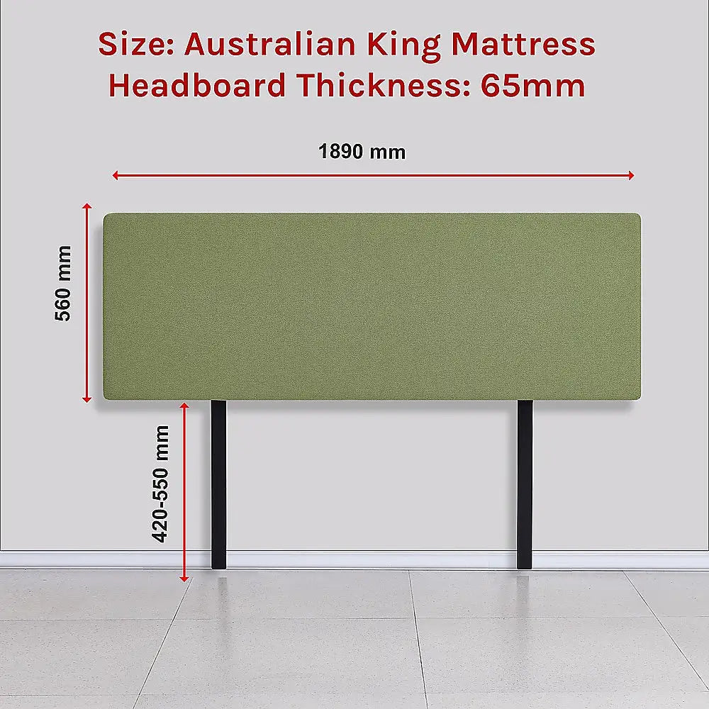 Linen Fabric King Bed Deluxe Headboard Bedhead - Olive Green - Furniture > Bedroom > Beds & Bed Frames