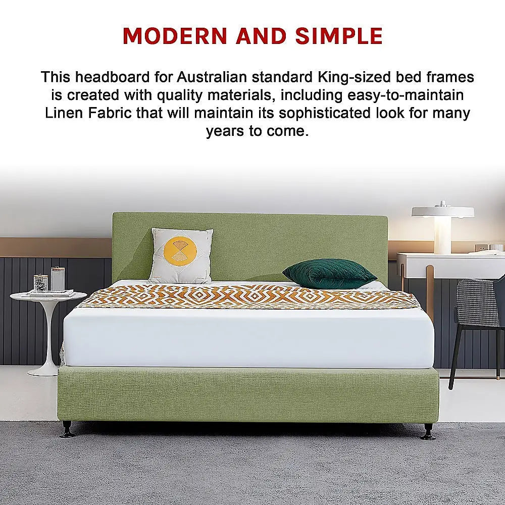 Linen Fabric King Bed Deluxe Headboard Bedhead - Olive Green - Furniture > Bedroom > Beds & Bed Frames