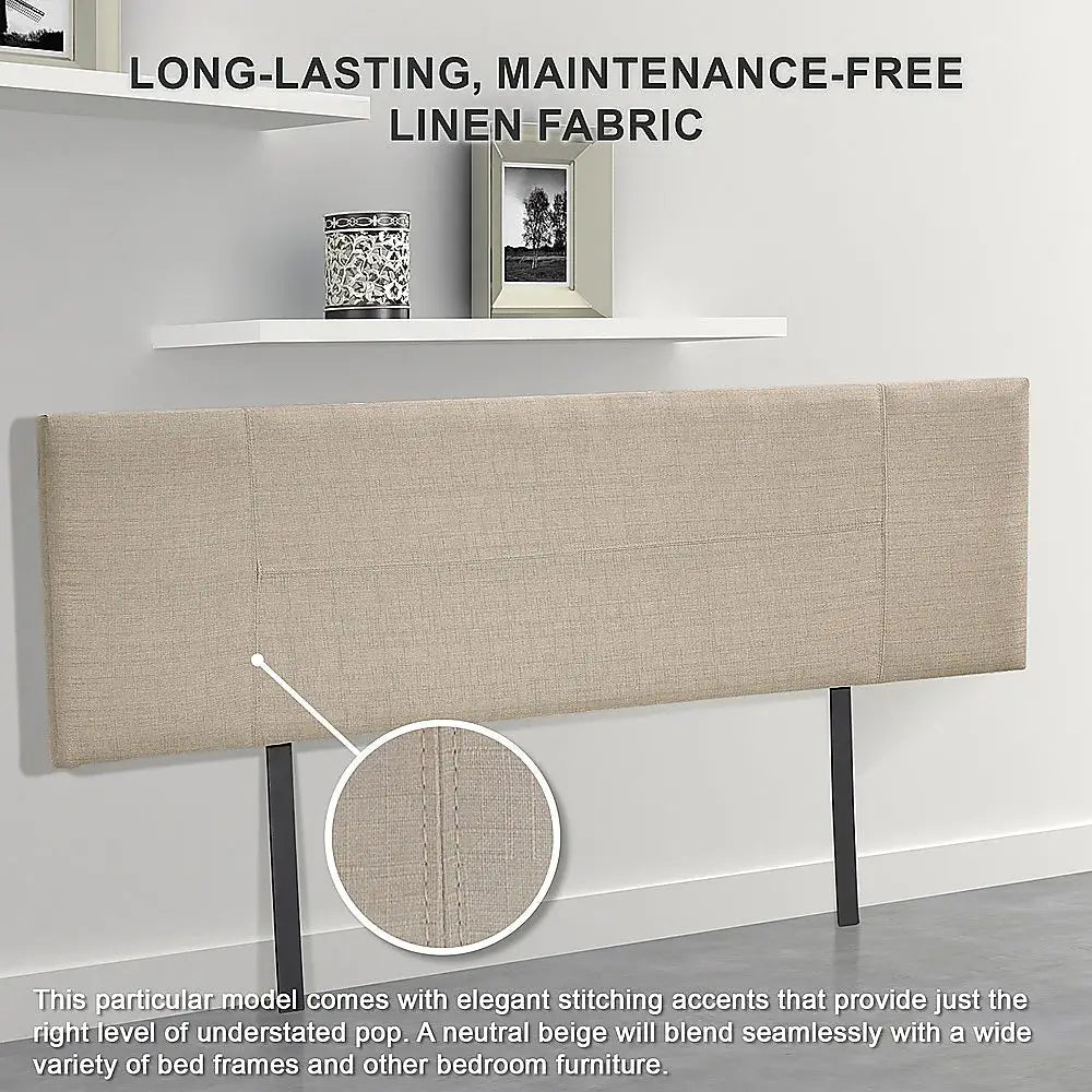 Linen Fabric King Bed Headboard Bedhead - Beige - Furniture > Bedroom