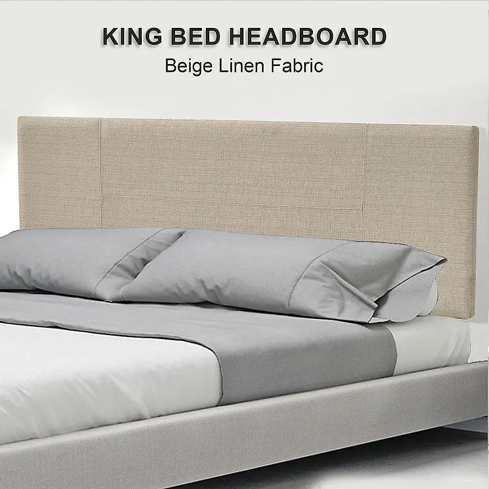 Linen Fabric King Bed Headboard Bedhead - Beige - Furniture > Bedroom