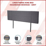 Linen Fabric King Bed Headboard Bedhead - Grey - Furniture > Bedroom