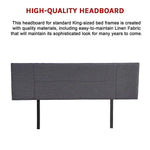 Linen Fabric King Bed Headboard Bedhead - Grey - Furniture > Bedroom