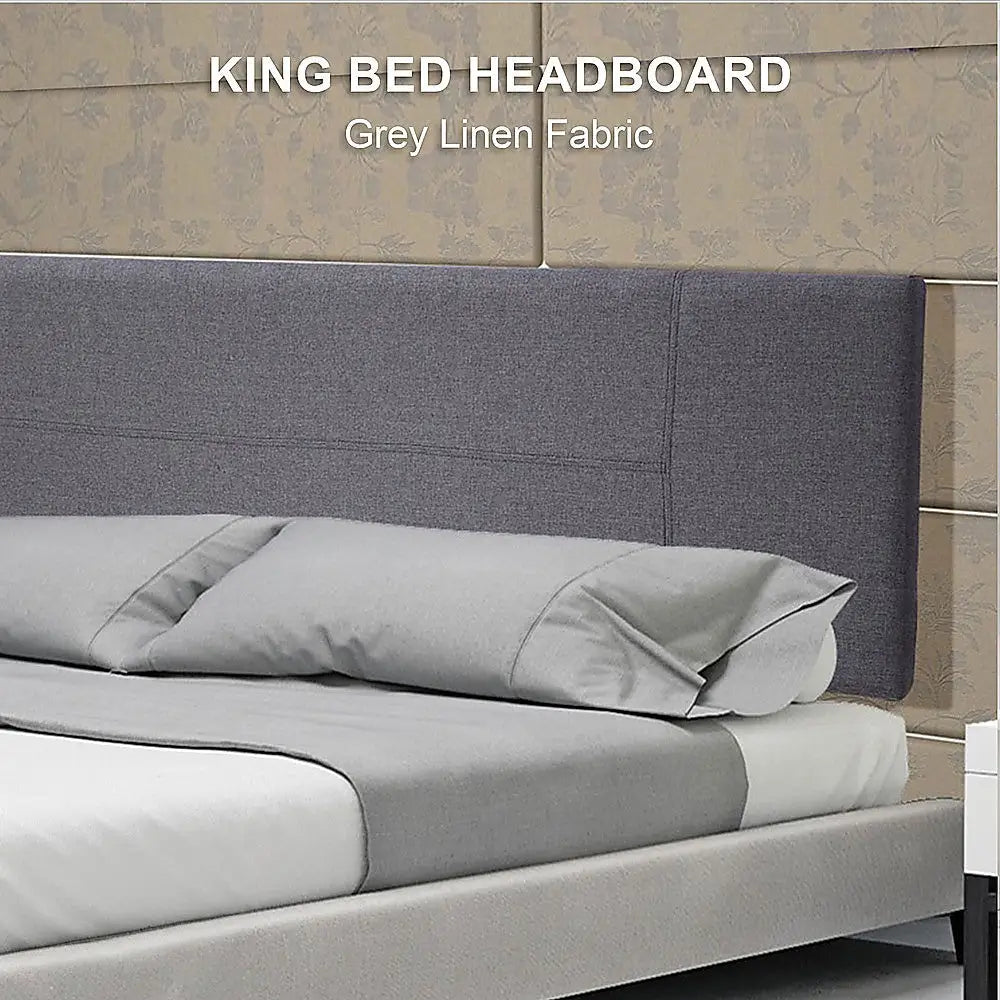 Linen Fabric King Bed Headboard Bedhead - Grey - Furniture > Bedroom
