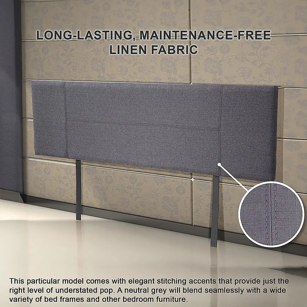 Linen Fabric King Bed Headboard Bedhead - Grey - Furniture > Bedroom