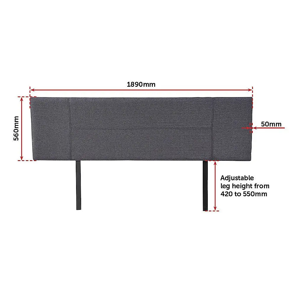 Linen Fabric King Bed Headboard Bedhead - Grey - Furniture > Bedroom