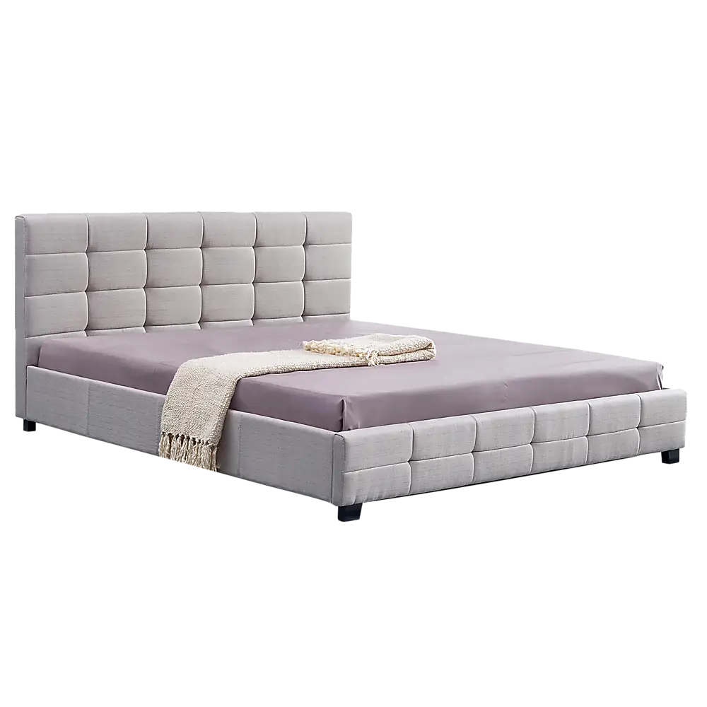Linen Fabric King Deluxe Bed Frame Beige - Furniture > Bedroom > Beds & Bed Frames