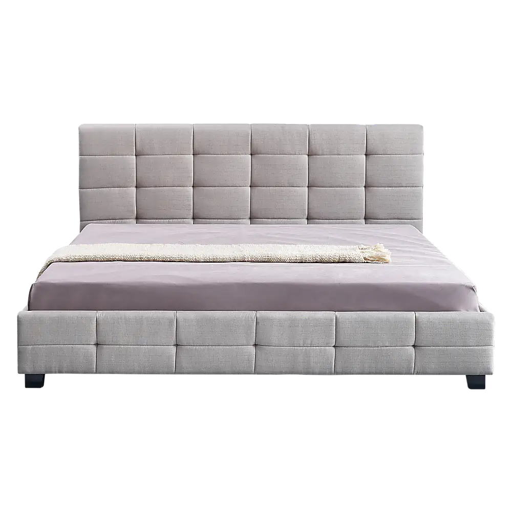 Linen Fabric King Deluxe Bed Frame Beige - Furniture > Bedroom > Beds & Bed Frames
