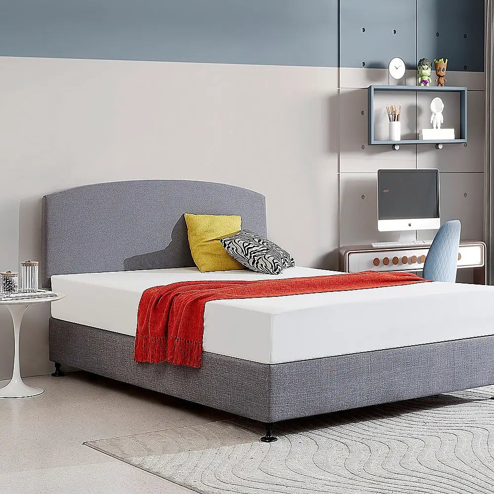 Linen Fabric Queen Bed Curved Headboard Bedhead - Slate Ash - Furniture > Bedroom