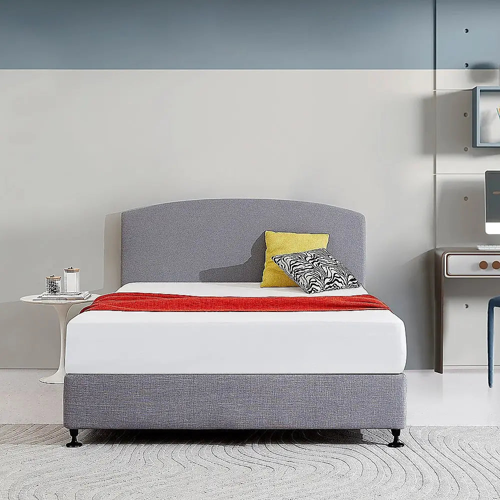 Linen Fabric Queen Bed Curved Headboard Bedhead - Slate Ash - Furniture > Bedroom
