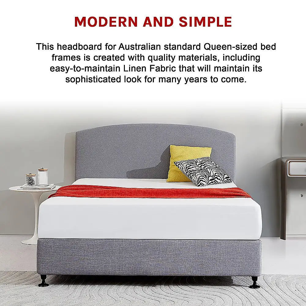 Linen Fabric Queen Bed Curved Headboard Bedhead - Slate Ash - Furniture > Bedroom