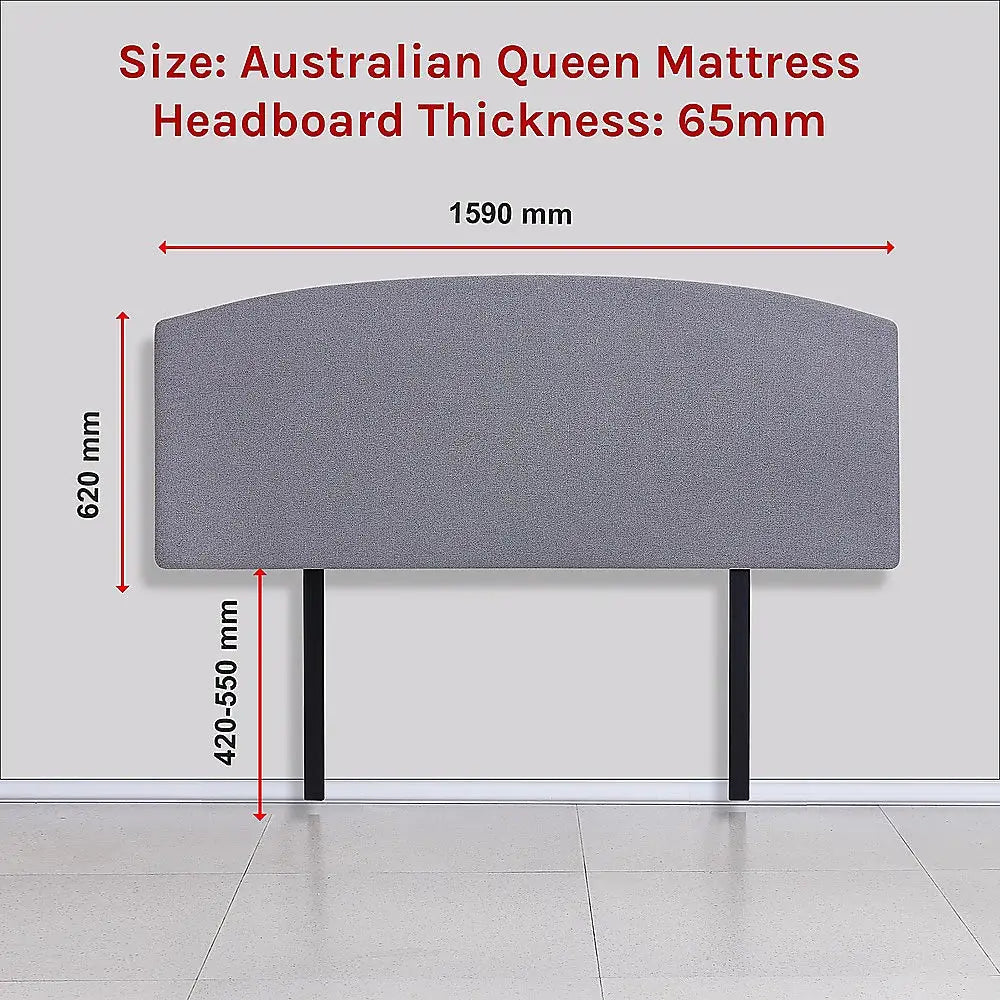 Linen Fabric Queen Bed Curved Headboard Bedhead - Slate Ash - Furniture > Bedroom