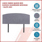 Linen Fabric Queen Bed Curved Headboard Bedhead - Slate Ash - Furniture > Bedroom