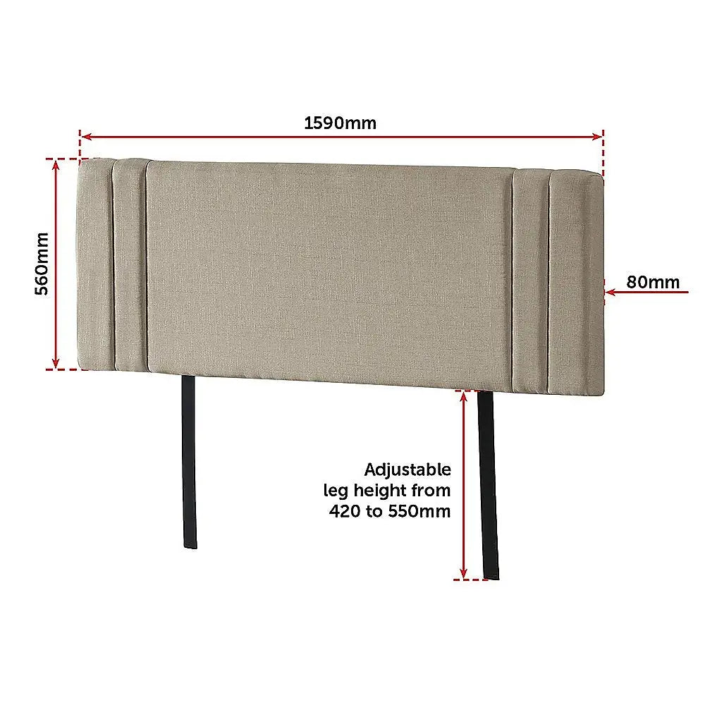 Linen Fabric Queen Bed Deluxe Headboard Bedhead - Beige - Furniture > Bedroom