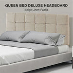 Linen Fabric Queen Bed Deluxe Headboard Bedhead - Beige - Furniture > Bedroom