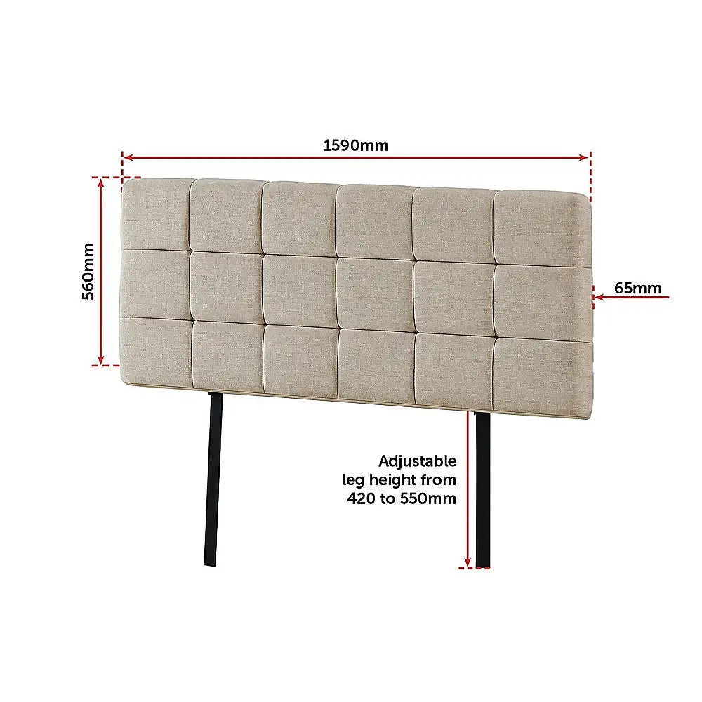 Linen Fabric Queen Bed Deluxe Headboard Bedhead - Beige - Furniture > Bedroom