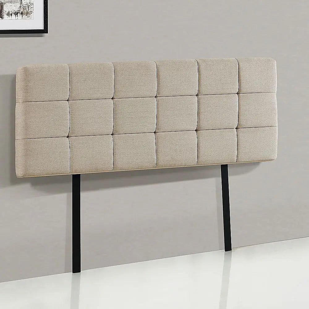 Linen Fabric Queen Bed Deluxe Headboard Bedhead - Beige - Furniture > Bedroom