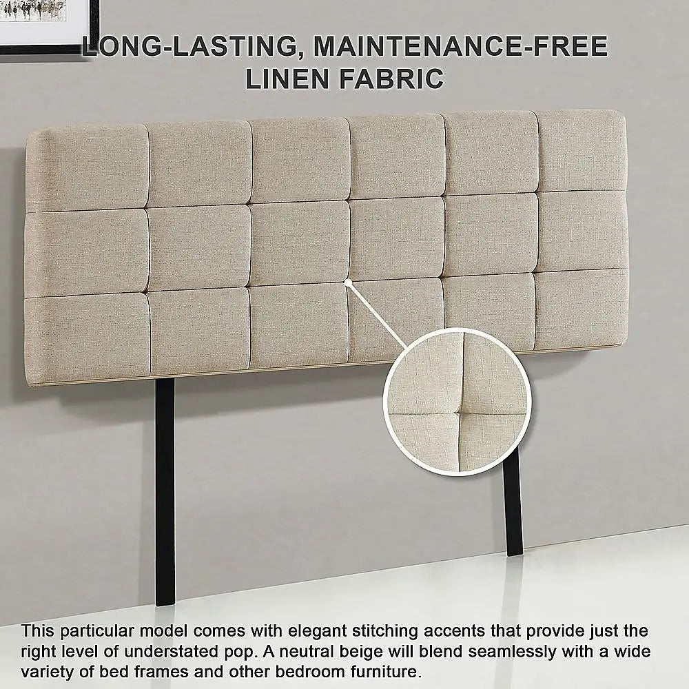 Linen Fabric Queen Bed Deluxe Headboard Bedhead - Beige - Furniture > Bedroom