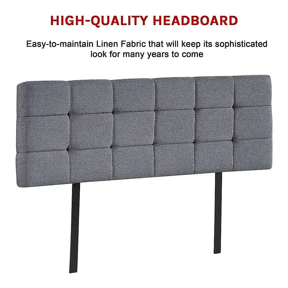 Linen Fabric Queen Bed Deluxe Headboard Bedhead - Grey - Furniture > Bedroom