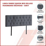 Linen Fabric Queen Bed Deluxe Headboard Bedhead - Grey - Furniture > Bedroom