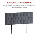 Linen Fabric Queen Bed Deluxe Headboard Bedhead - Grey - Furniture > Bedroom
