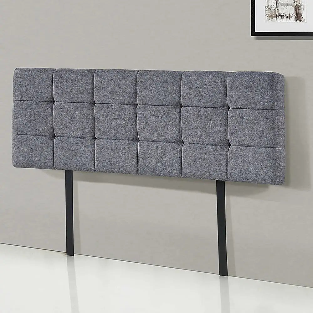 Linen Fabric Queen Bed Deluxe Headboard Bedhead - Grey - Furniture > Bedroom