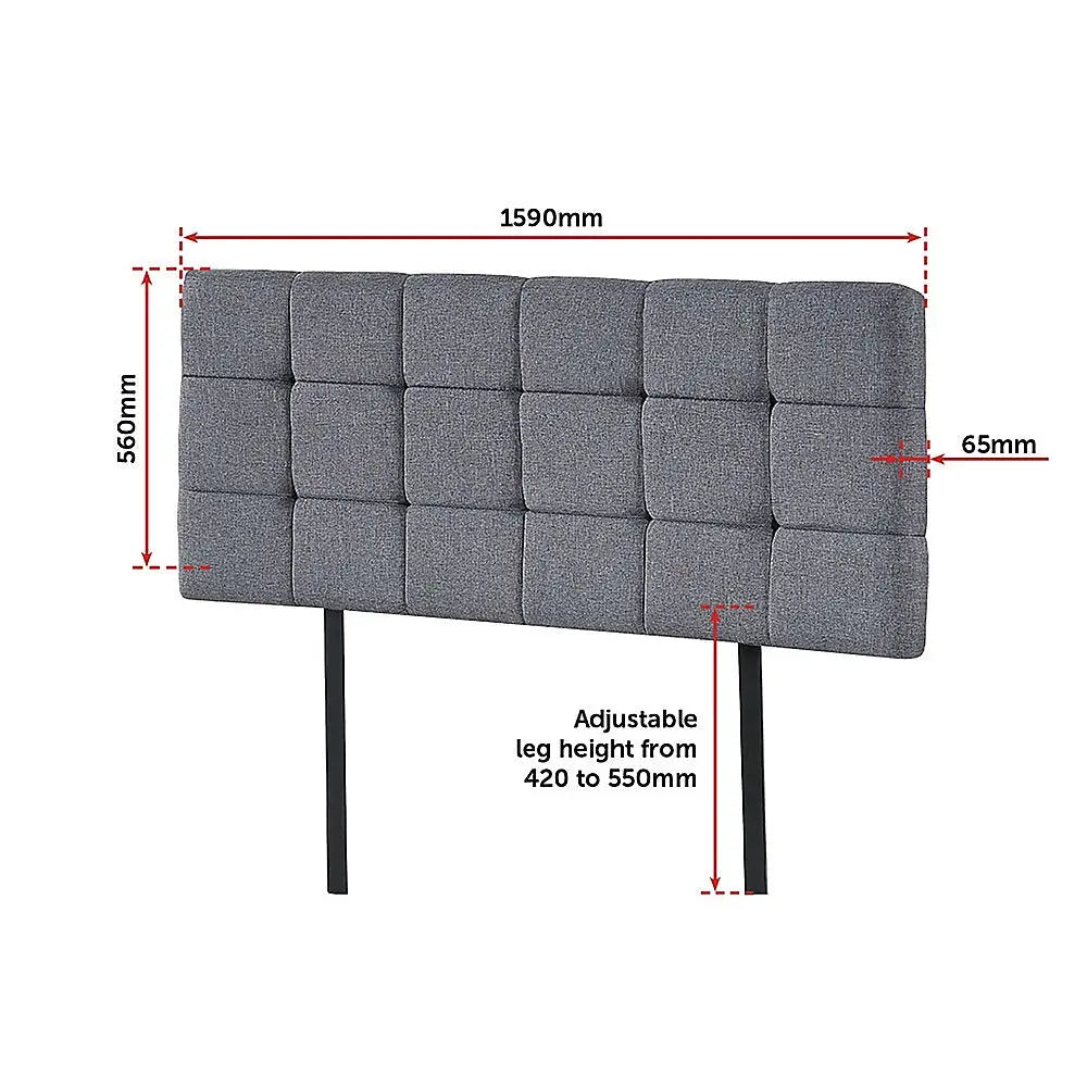 Linen Fabric Queen Bed Deluxe Headboard Bedhead - Grey - Furniture > Bedroom