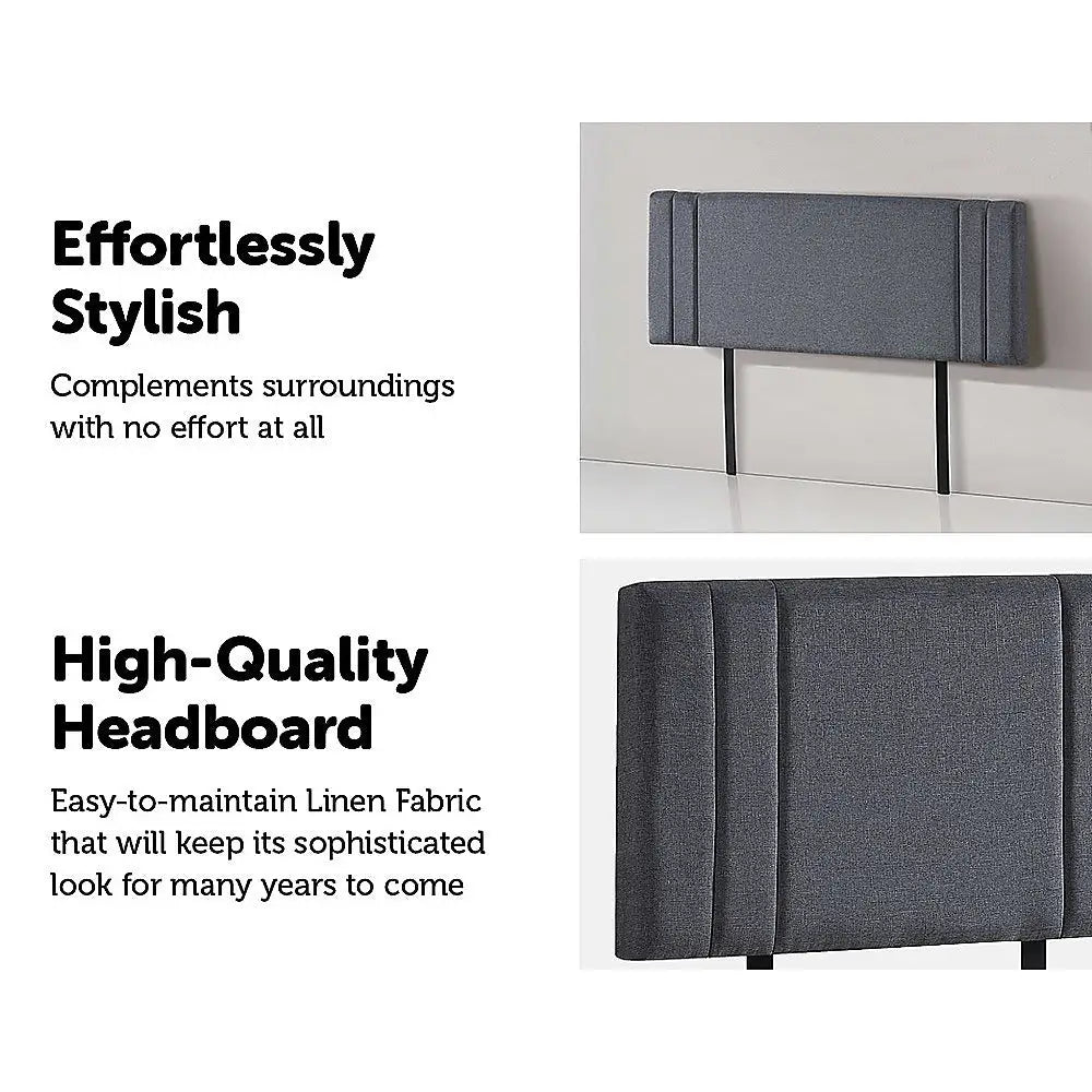Linen Fabric Queen Bed Deluxe Headboard Bedhead - Grey - Furniture > Bedroom