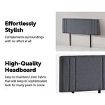 Linen Fabric Queen Bed Deluxe Headboard Bedhead - Grey - Furniture > Bedroom