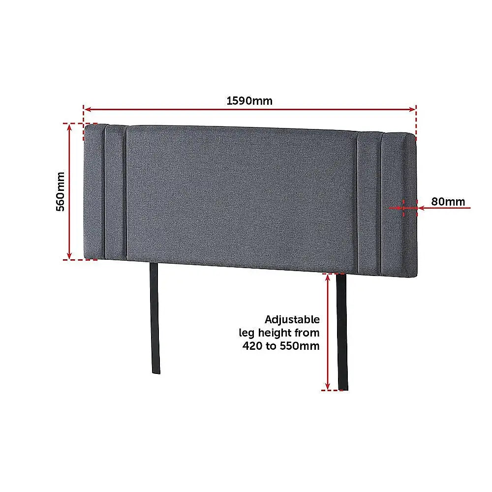 Linen Fabric Queen Bed Deluxe Headboard Bedhead - Grey - Furniture > Bedroom