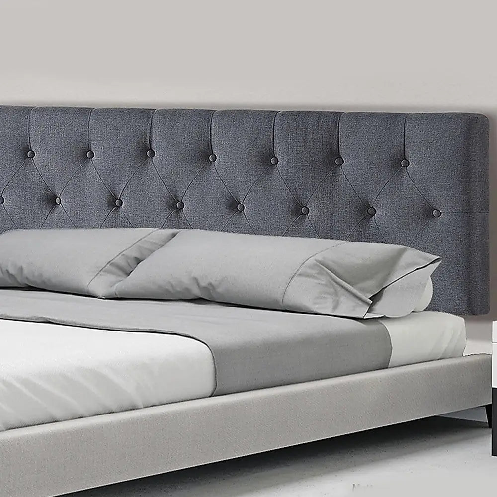 Linen Fabric Queen Bed Deluxe Headboard Bedhead - Grey - Furniture > Bedroom