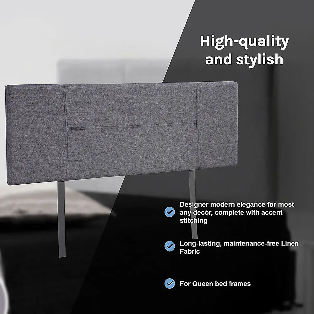 Linen Fabric Queen Bed Headboard Bedhead - Grey - Furniture > Bedroom