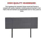 Linen Fabric Queen Bed Headboard Bedhead - Grey - Furniture > Bedroom