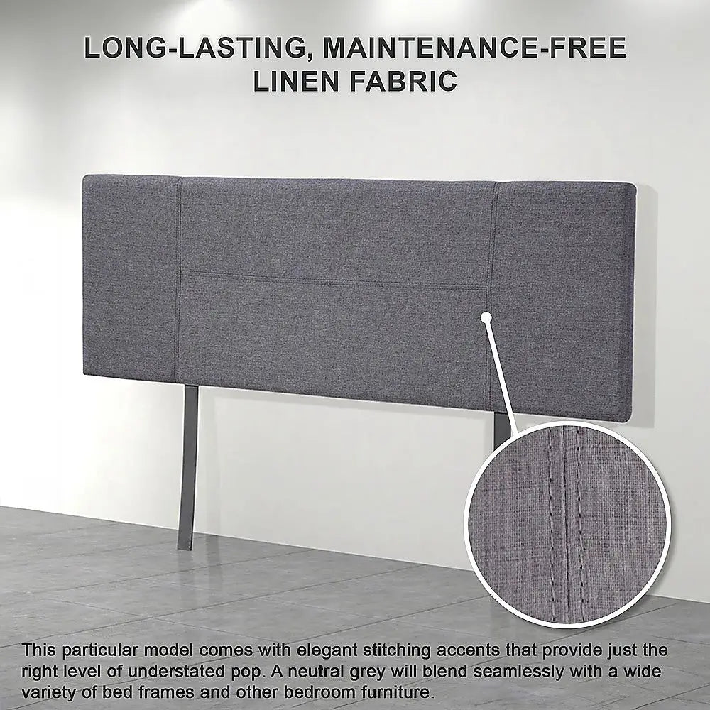Linen Fabric Queen Bed Headboard Bedhead - Grey - Furniture > Bedroom