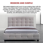 Linen Fabric Queen Deluxe Bed Frame Beige - Furniture > Bedroom > Beds & Bed Frames