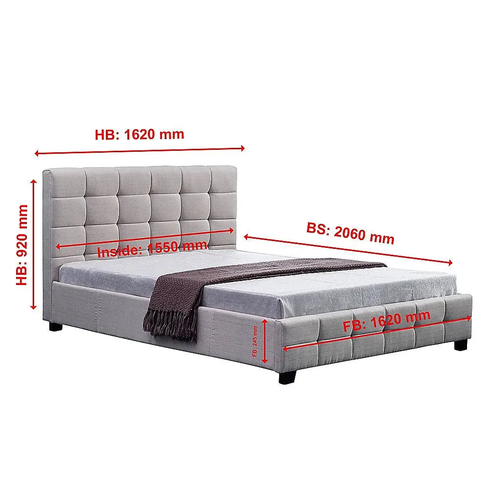 Linen Fabric Queen Deluxe Bed Frame Beige - Furniture > Bedroom > Beds & Bed Frames