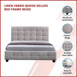 Linen Fabric Queen Deluxe Bed Frame Beige - Furniture > Bedroom > Beds & Bed Frames
