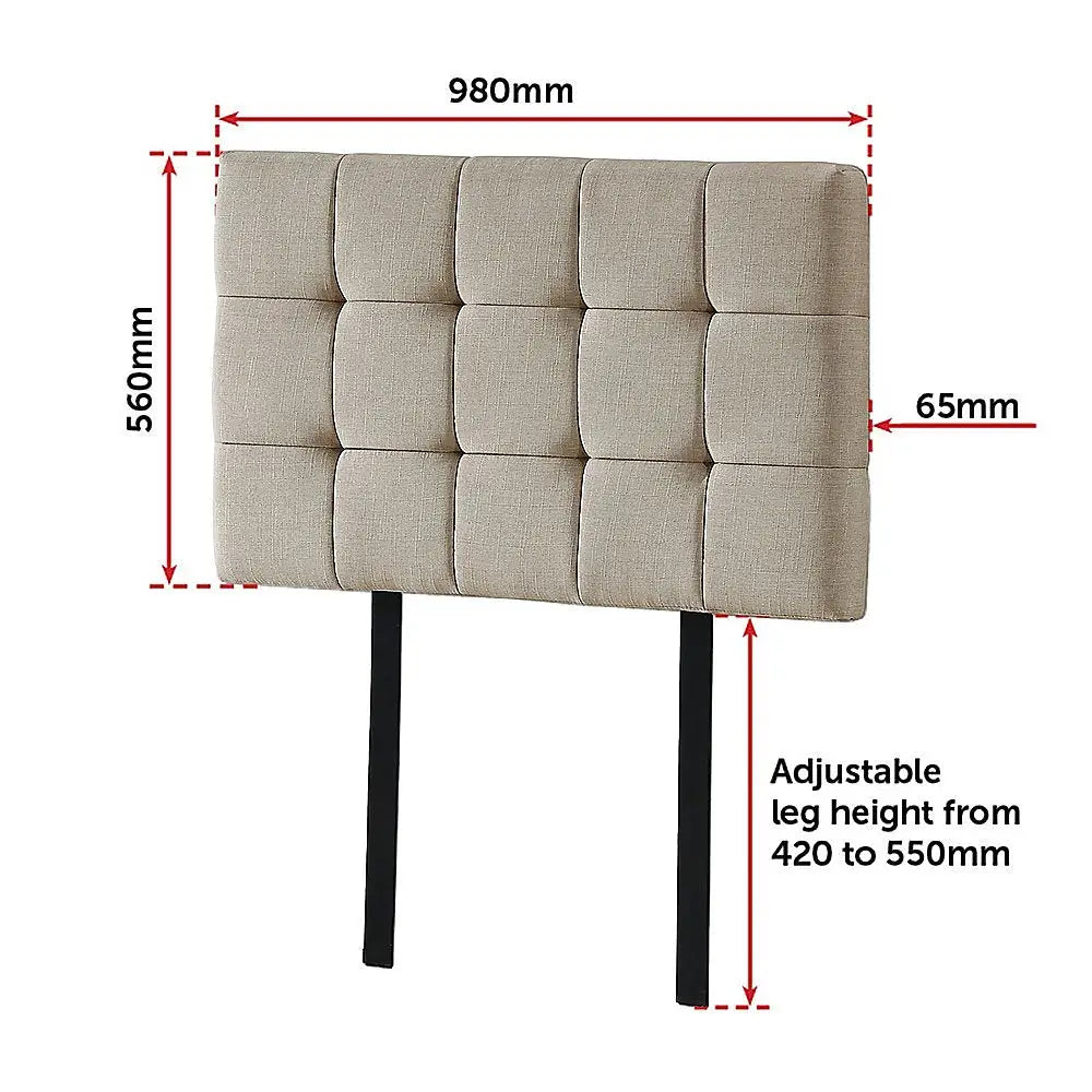 Linen Fabric Single Bed Deluxe Headboard Bedhead - Beige - Furniture > Bedroom