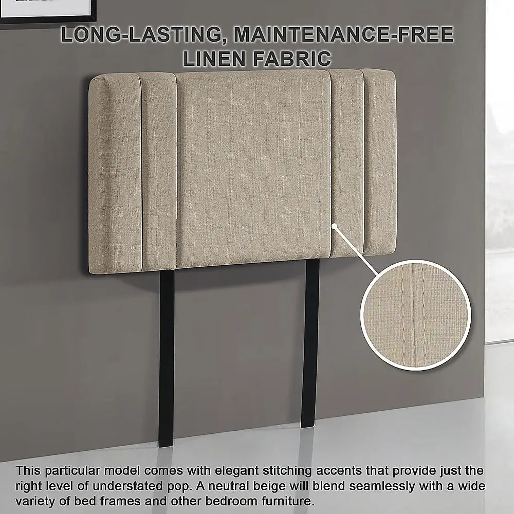 Linen Fabric Single Bed Deluxe Headboard Bedhead - Beige - Furniture > Bedroom