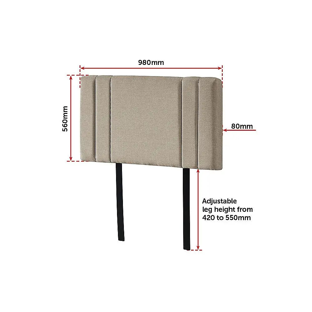 Linen Fabric Single Bed Deluxe Headboard Bedhead - Beige - Furniture > Bedroom