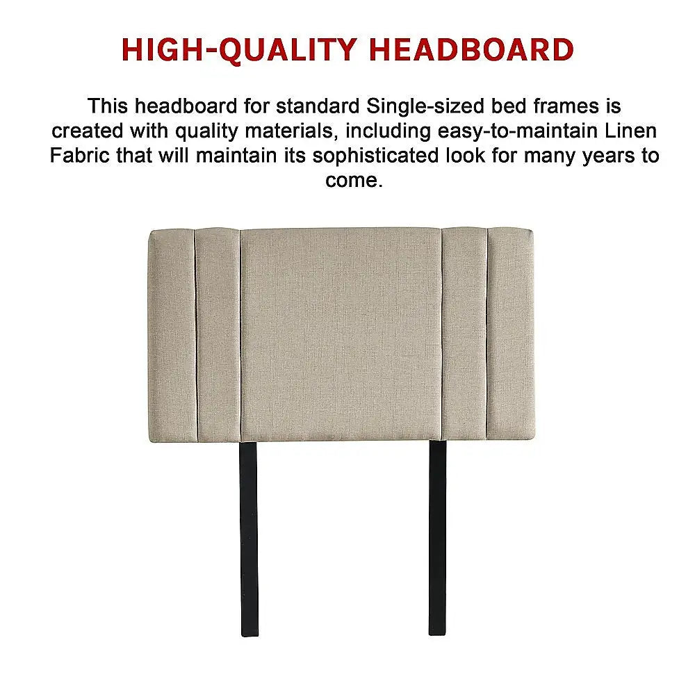 Linen Fabric Single Bed Deluxe Headboard Bedhead - Beige - Furniture > Bedroom