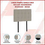 Linen Fabric Single Bed Deluxe Headboard Bedhead - Beige - Furniture > Bedroom